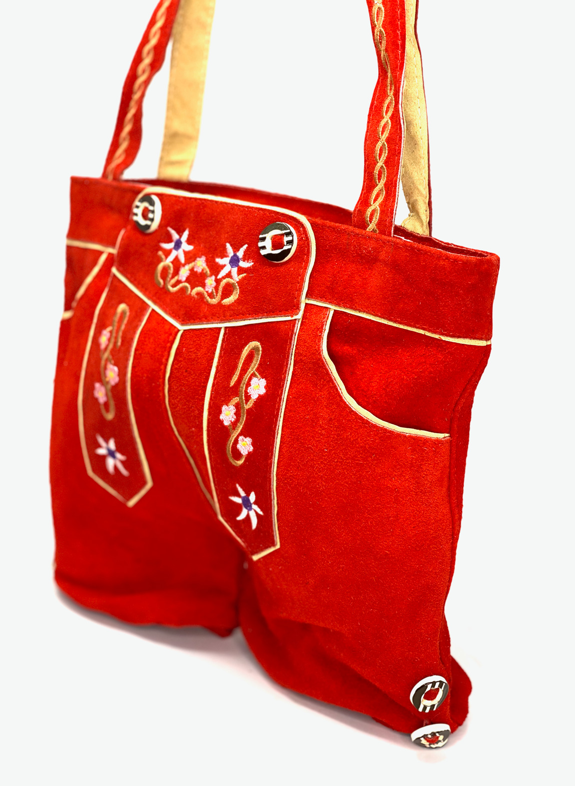Ladies Handbag Traditional Costume Bag Dirndl Pockets Real Leather/red